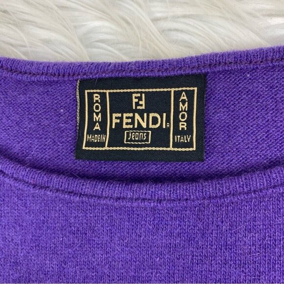 Fendi Roma‎ Women’s Purple Angora Crew Neck Short Sleeve Knit Sweater EU44/C40 - Picture 8 of 15